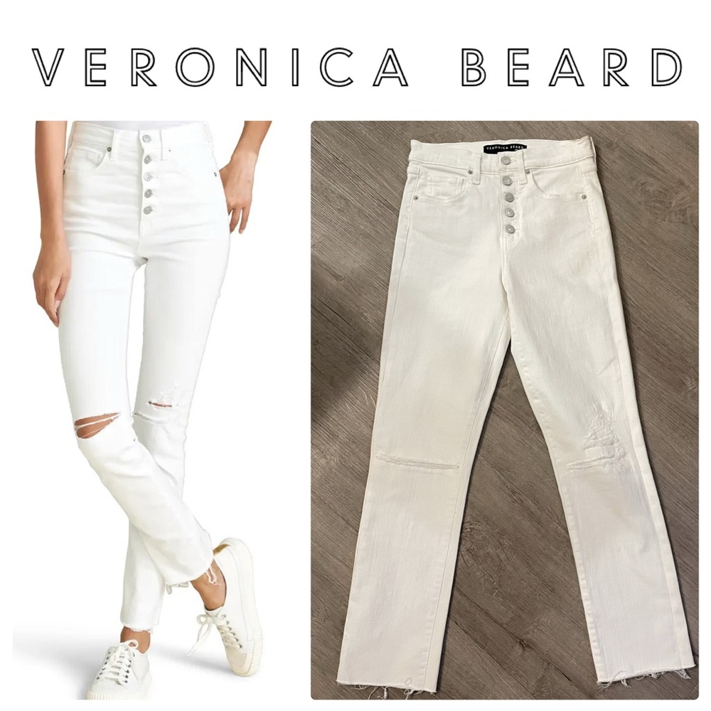 Veronica Beard Ryleigh High Rise Slim Straight Jean in White